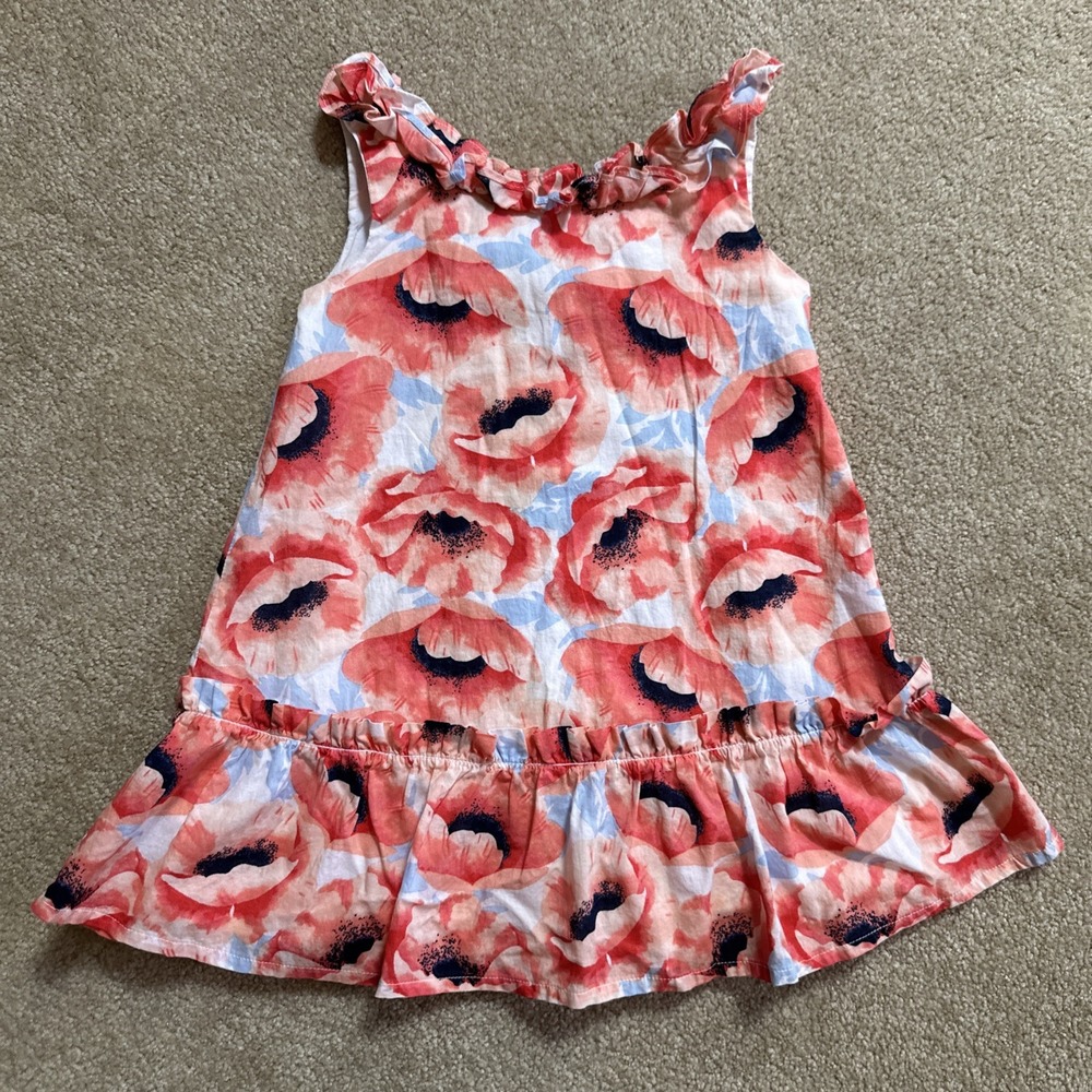 Janie and Jack Bright Mix Poppy Print Ruffle Dress Girls Size 3 GUC